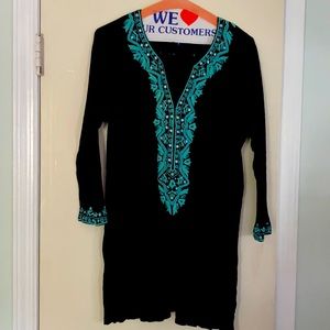 Black & Turquoise Sully Crepe Tunic